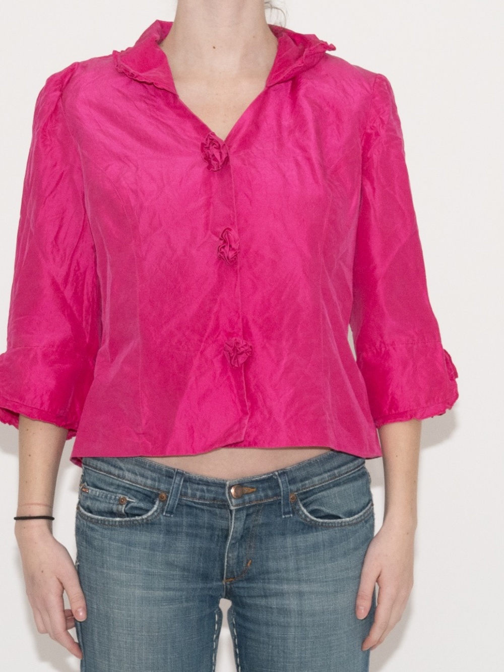 Vintage hot pink silk jacket flower buttons size 14 karyn tyler